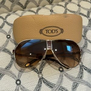 Tods aviator sunglasses with burgundy leather accents